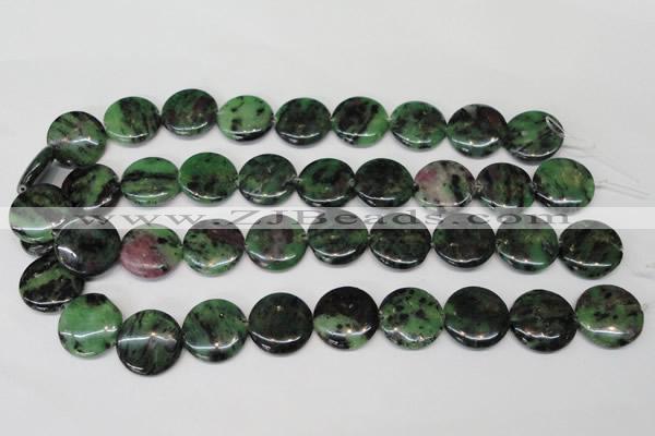 CRZ28 15.5 inches 20mm flat round ruby zoisite gemstone beads