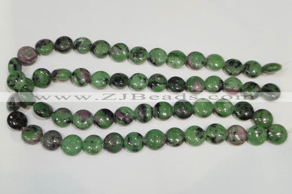 CRZ471 15.5 inches 14mm flat round ruby zoisite gemstone beads