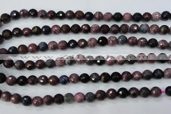 CRZ512 15.5 inches 8mm faceted round natural ruby sapphire beads