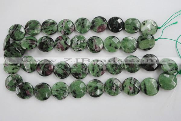 CRZ716 15 inches 20mm faceted coin ruby zoisite gemstone beads