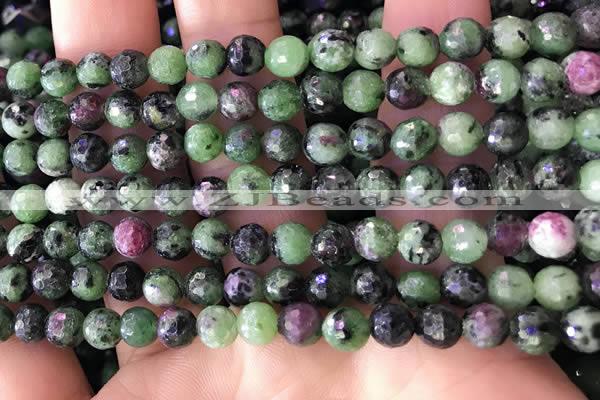 CRZ781 15.5 inches 6mm faceted round ruby zoisite beads wholesale