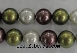 CSB1089 15.5 inches 12mm round mixed color shell pearl beads