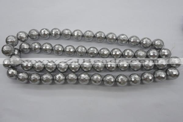 CSB1190 15.5 inches 14mm faceted round shell pearl beads