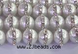 CSB1500 15.5 inches 6mm round shell pearl with rhinestone beads