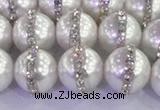 CSB1503 15.5 inches 12mm round shell pearl with rhinestone beads