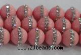 CSB1505 15.5 inches 6mm round shell pearl with rhinestone beads