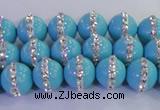 CSB1511 15.5 inches 8mm round shell pearl with rhinestone beads