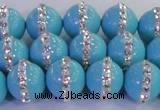CSB1514 15.5 inches 14mm round shell pearl with rhinestone beads