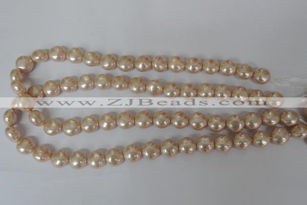 CSB180 15.5 inches 12mm flat round shell pearl beads wholesale