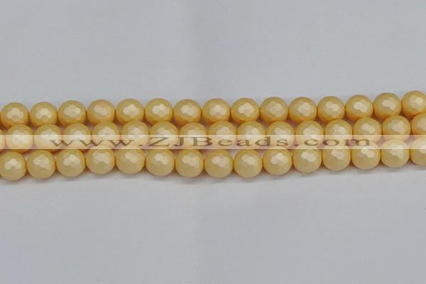 CSB1824 15.5 inches 12mm faceetd round matte shell pearl beads