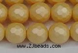 CSB1825 15.5 inches 14mm faceetd round matte shell pearl beads