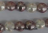 CSB184 15.5 inches 12mm flat round mixed color shell pearl beads