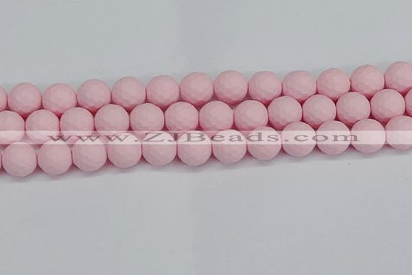 CSB1845 15.5 inches 14mm faceetd round matte shell pearl beads