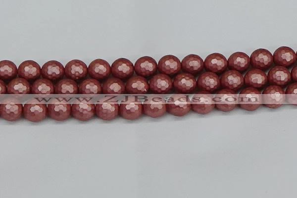 CSB1865 15.5 inches 14mm faceetd round matte shell pearl beads