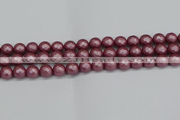 CSB1874 15.5 inches 12mm faceetd round matte shell pearl beads