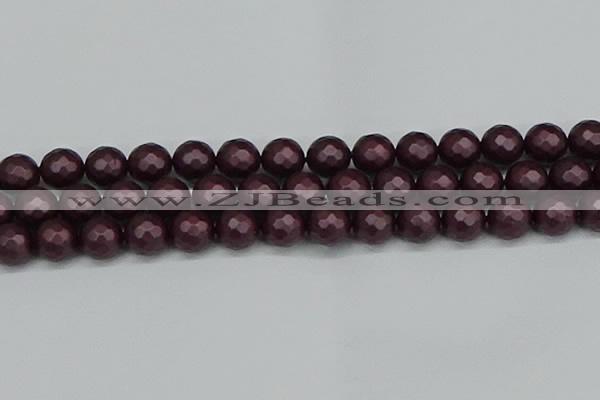 CSB1884 15.5 inches 12mm faceted round matte shell pearl beads