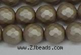 CSB1905 15.5 inches 14mm faceted round matte shell pearl beads