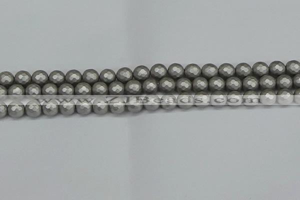 CSB1952 15.5 inches 8mm faceted round matte shell pearl beads