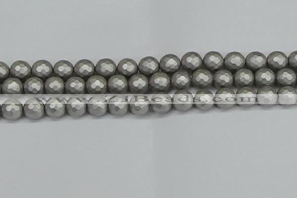 CSB1955 15.5 inches 14mm faceted round matte shell pearl beads