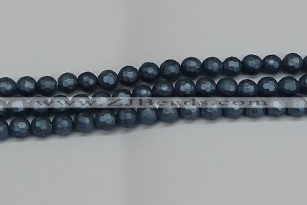 CSB1975 15.5 inches 14mm faceted round matte shell pearl beads