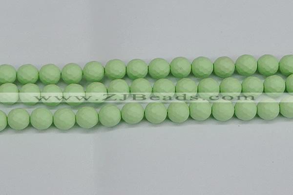 CSB1995 15.5 inches 14mm faceted round matte shell pearl beads