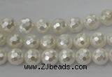 CSB451 15.5 inches 8mm faceted round shell pearl beads