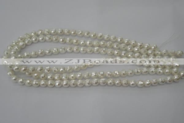 CSB452 15.5 inches 10mm faceted round shell pearl beads