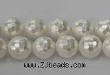 CSB453 15.5 inches 12mm faceted round shell pearl beads