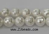 CSB453 15.5 inches 12mm faceted round shell pearl beads