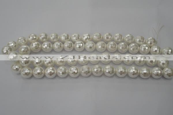 CSB454 15.5 inches 14mm faceted round shell pearl beads