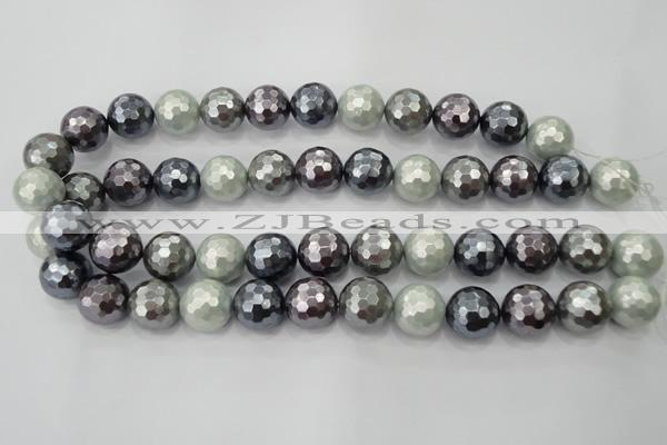 CSB463 15.5 inches 14mm faceted round mixed color shell pearl beads