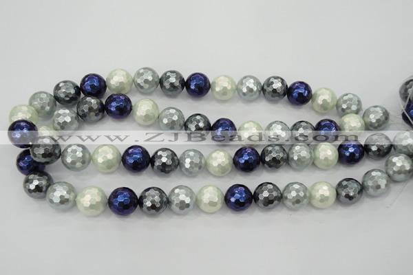 CSB483 15.5 inches 14mm faceted round mixed color shell pearl beads