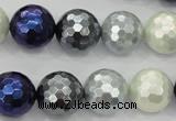CSB484 15.5 inches 16mm faceted round mixed color shell pearl beads