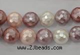 CSB492 15.5 inches 12mm faceted round mixed color shell pearl beads