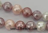 CSB493 15.5 inches 14mm faceted round mixed color shell pearl beads