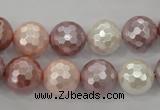 CSB494 15.5 inches 16mm faceted round mixed color shell pearl beads