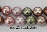 CSB502 15.5 inches 12mm faceted round mixed color shell pearl beads