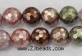 CSB503 15.5 inches 14mm faceted round mixed color shell pearl beads