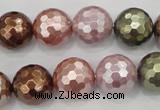 CSB504 15.5 inches 16mm faceted round mixed color shell pearl beads