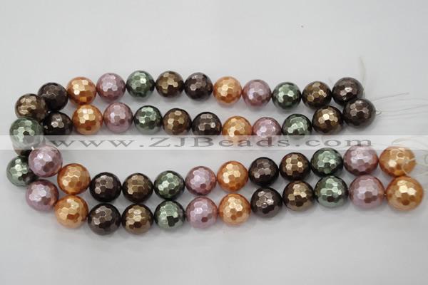 CSB513 15.5 inches 14mm faceted round mixed color shell pearl beads