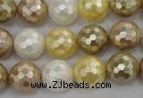 CSB523 15.5 inches 14mm faceted round mixed color shell pearl beads