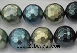 CSB534 15.5 inches 16mm faceted round mixed color shell pearl beads