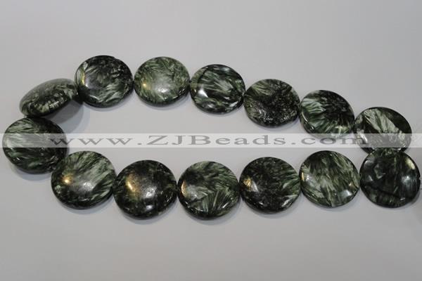 CSH128 15.5 inches 30mm flat round natural seraphinite gemstone beads