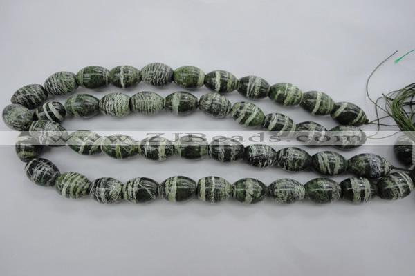 CSJ102 15.5 inches 13*18mm rice green silver line jasper beads