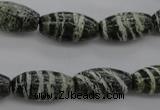 CSJ105 15.5 inches 10*20mm rice green silver line jasper beads