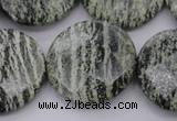 CSJ123 15.5 inches 30mm faceted coin green silver line jasper beads