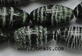 CSJ20 15.5 inches 15*30mm rice green silver line jasper beads