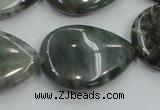 CSJ205 15.5 inches 22*30mm flat teardrop serpentine jade gemstone beads