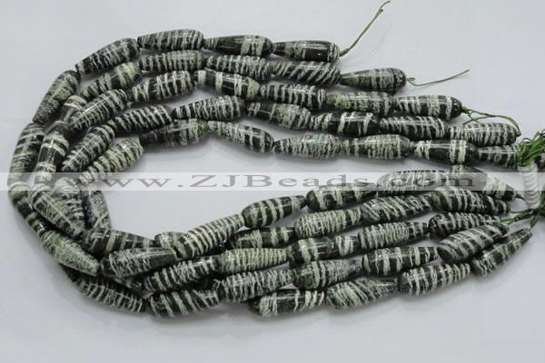 CSJ22 15.5 inches 10*30mm teardrop green silver line jasper beads