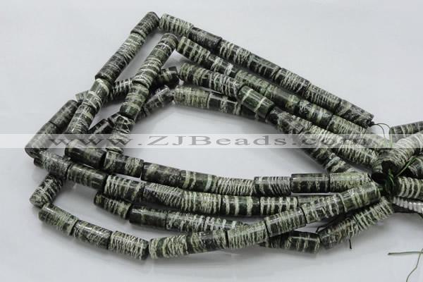 CSJ24 15.5 inches 10*20mm column green silver line jasper beads